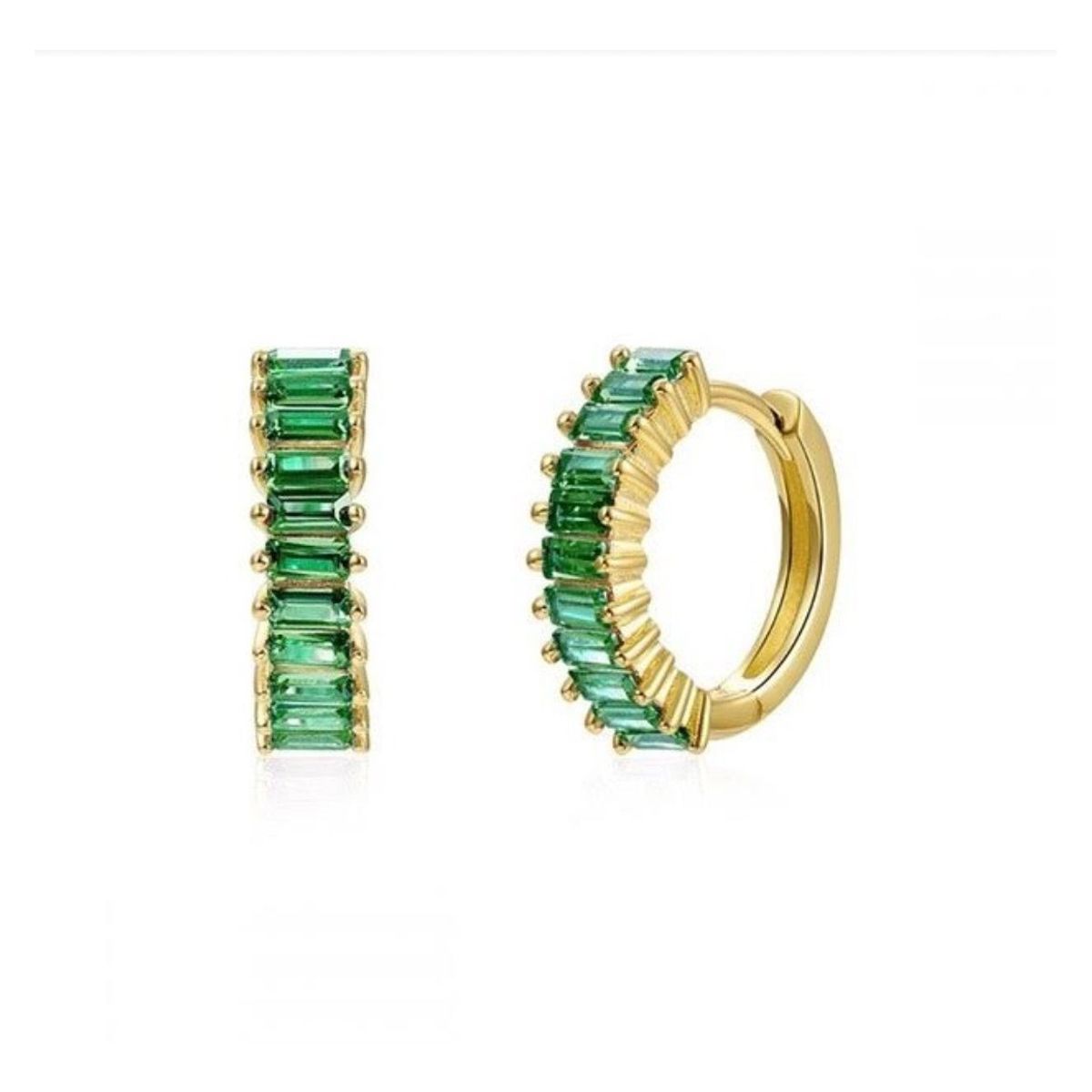 GENERICO - Aros Argolla Piedra Verde Pequeños Plata S925 Baño Oro Caja
