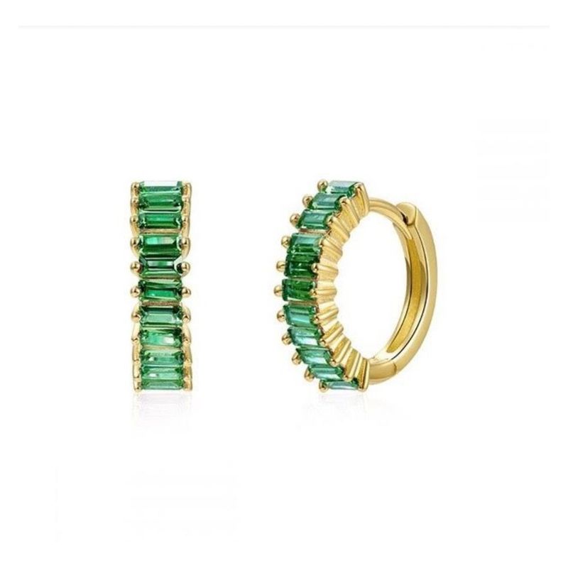 GENERICO - Aros Argolla Piedra Verde Pequeños Plata S925 Baño Oro Caja