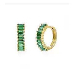 GENERICO - Aros Argolla Piedra Verde Pequeños Plata S925 Baño Oro Caja