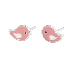 GENERICO - Aros Pajarito Rosado para niña, plata 925 - Azul Zafira