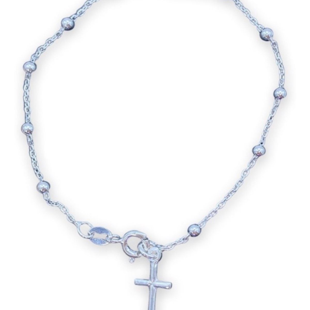 GENERICO - Pulsera Denario Cruz Rosario 8 Cm Diametro Plata 925 +caja