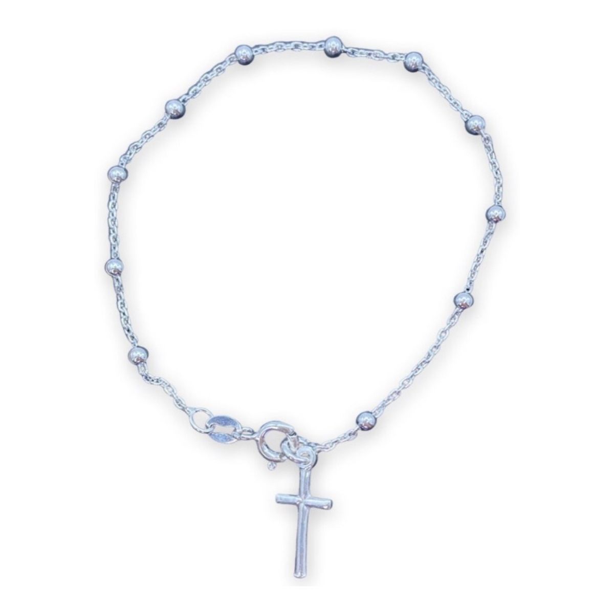 GENERICO - Pulsera Denario Cruz Rosario 8 Cm Diametro Plata 925 +caja