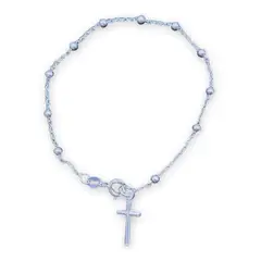 GENERICO - Pulsera Denario Cruz Rosario 8 Cm Diametro Plata 925 +caja
