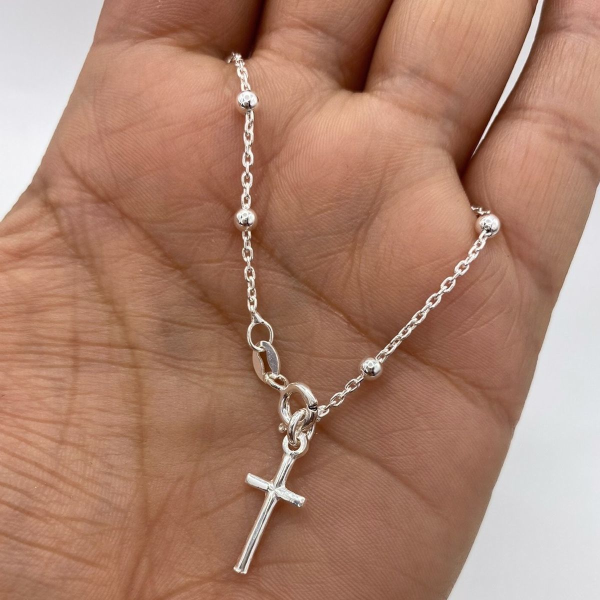 GENERICO - Pulsera Denario Cruz Rosario 8 Cm Diametro Plata 925 +caja