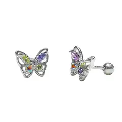 GENERICO - Aros Mariposa, plata 925 y cristales de colores - Azul Zafira