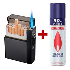 MILLAM - Cigarrera Hombre Mujer con Encendedor + Recarga de Gas Ronson 300ml