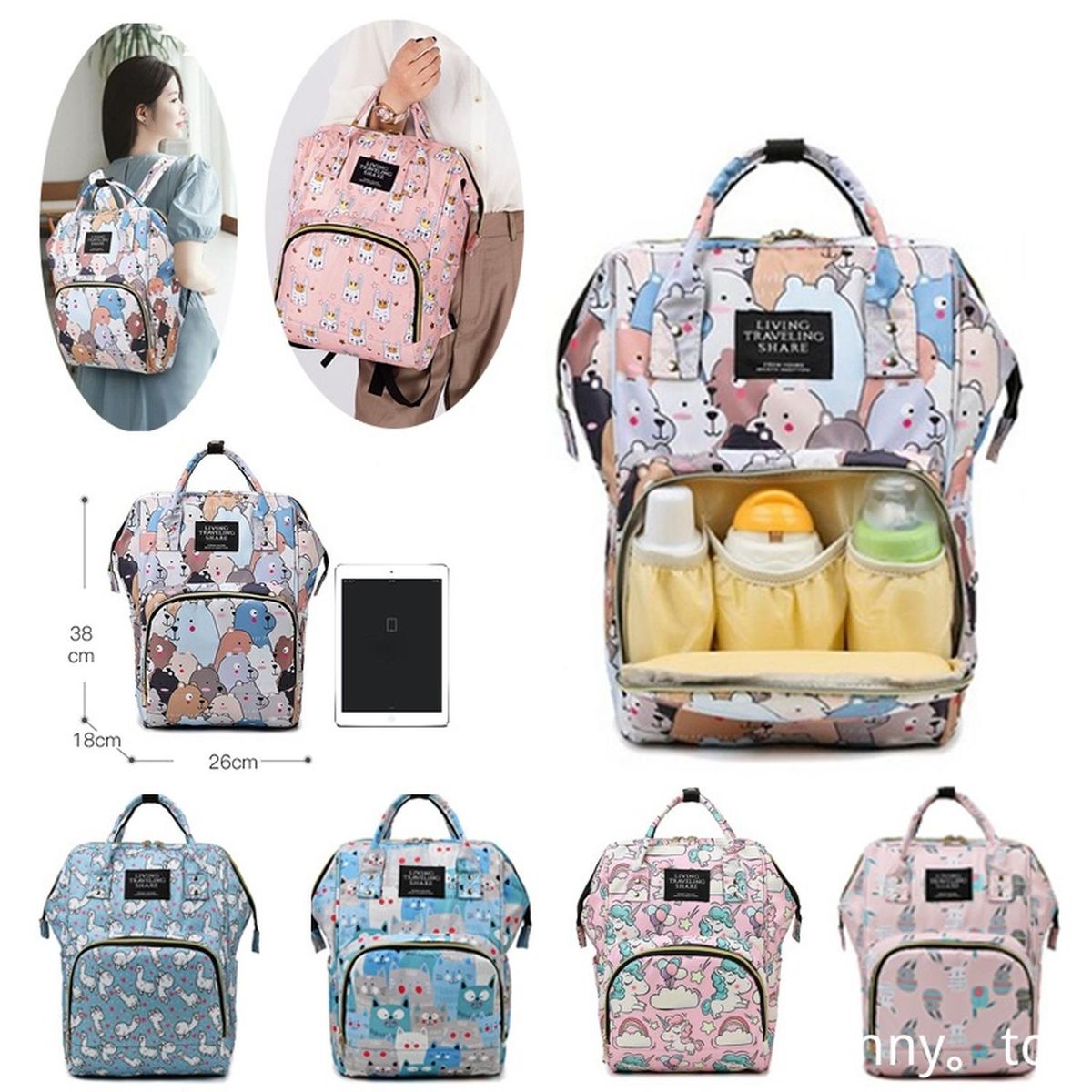 OEM - BOLSO MOCHILA MATERNAL PAÑALERA DE BEBE IMPERMEABLE CONEJOS