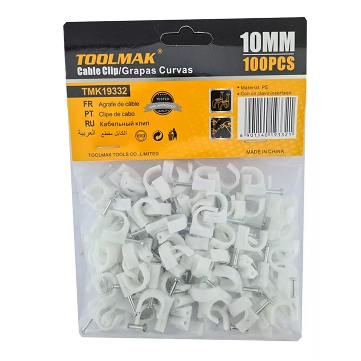 GENERICO - Grapa Grampa Rg6 Cable 10mm Blanco 100 Unidades Toolmak