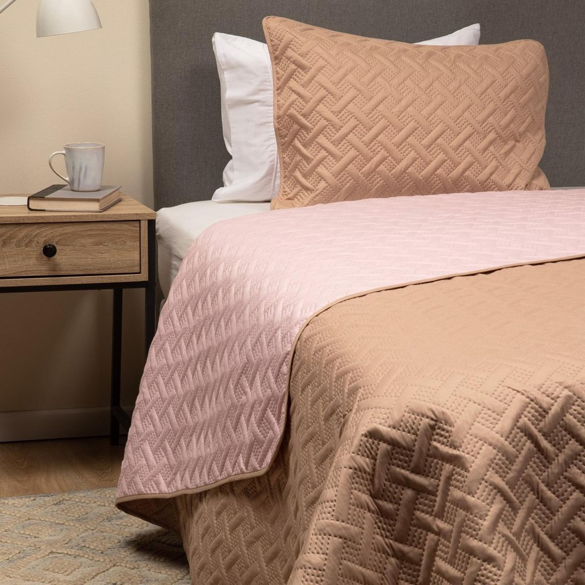 CASATUA - Cubrecama Quilt Reversible +funda Almohada 1,5 Plaza 180x260 - Rosa - 1,5 Plazas