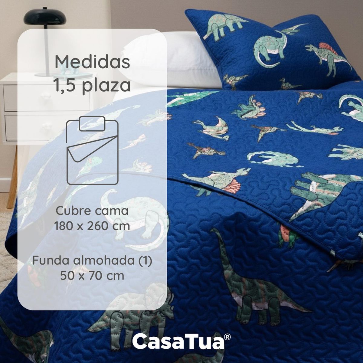 CASATUA - Cubrecama Cobertor Quilt Niño Niña +funda Almohada 1,5 Plaza