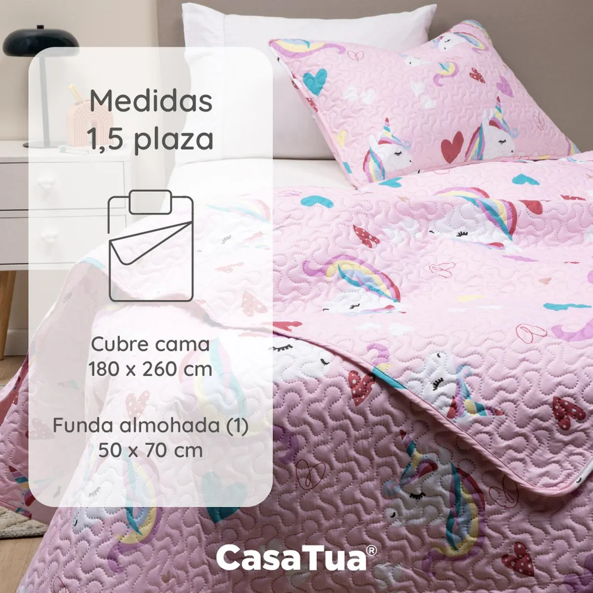 CASATUA - Cubrecama Cobertor Quilt Niña Niño +funda Almohada 1,5 Plaza