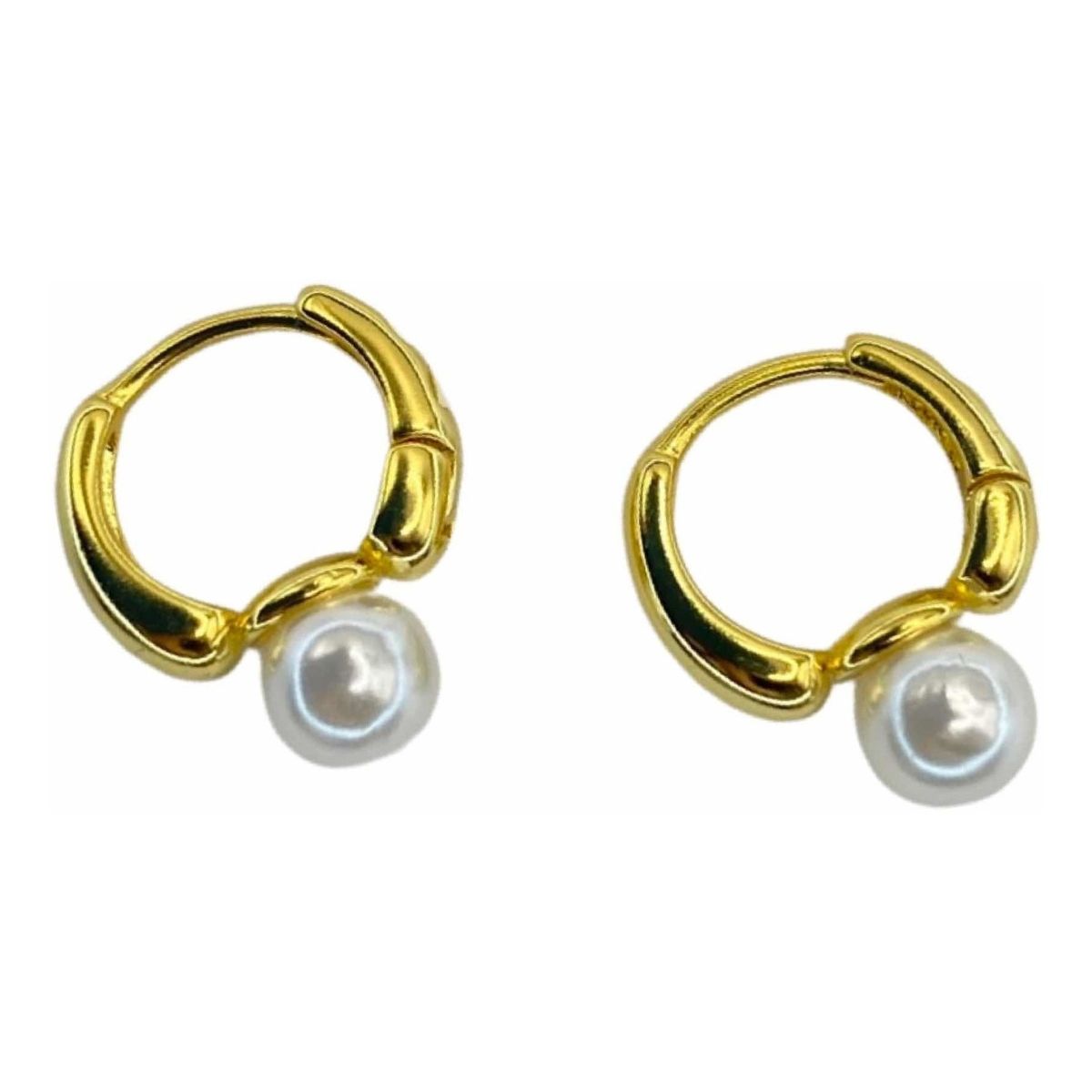 GENERICO - Aro Argolla Perla Blanca Plata S925 Baño Oro Mas Estuche