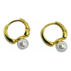 GENERICO - Aro Argolla Perla Blanca Plata S925 Baño Oro Mas Estuche