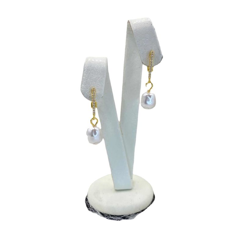 GENERICO - Aros Argolla Cuadrada Perla Colgante Plata S925 Baño Oro