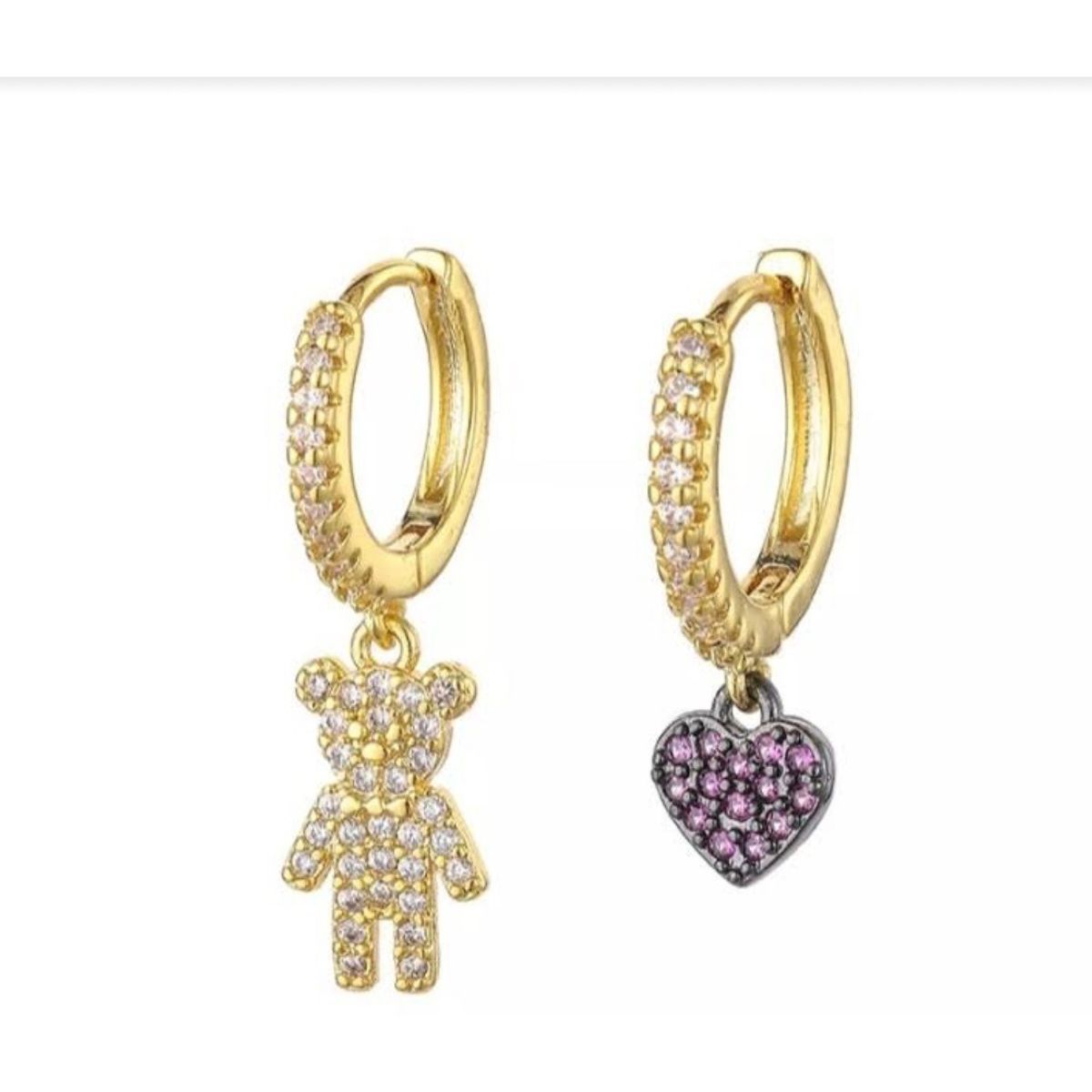 GENERICO - Aros Dama Argolla Niña Corazón  Plata S925 Baño Oro + Caja