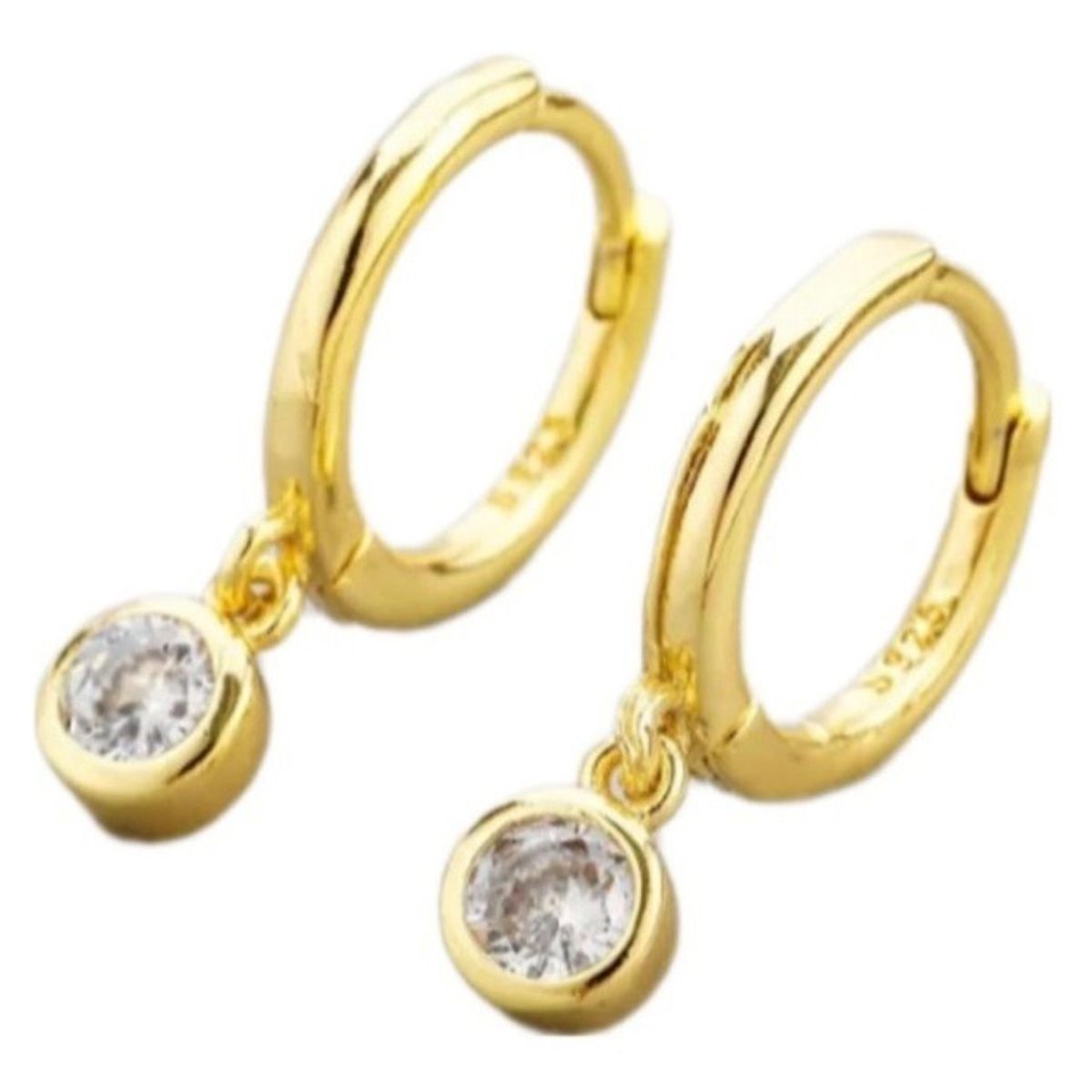 GENERICO - Aros Argolla Dama Circon Colgante Plata S925 Baño Oro + Caja