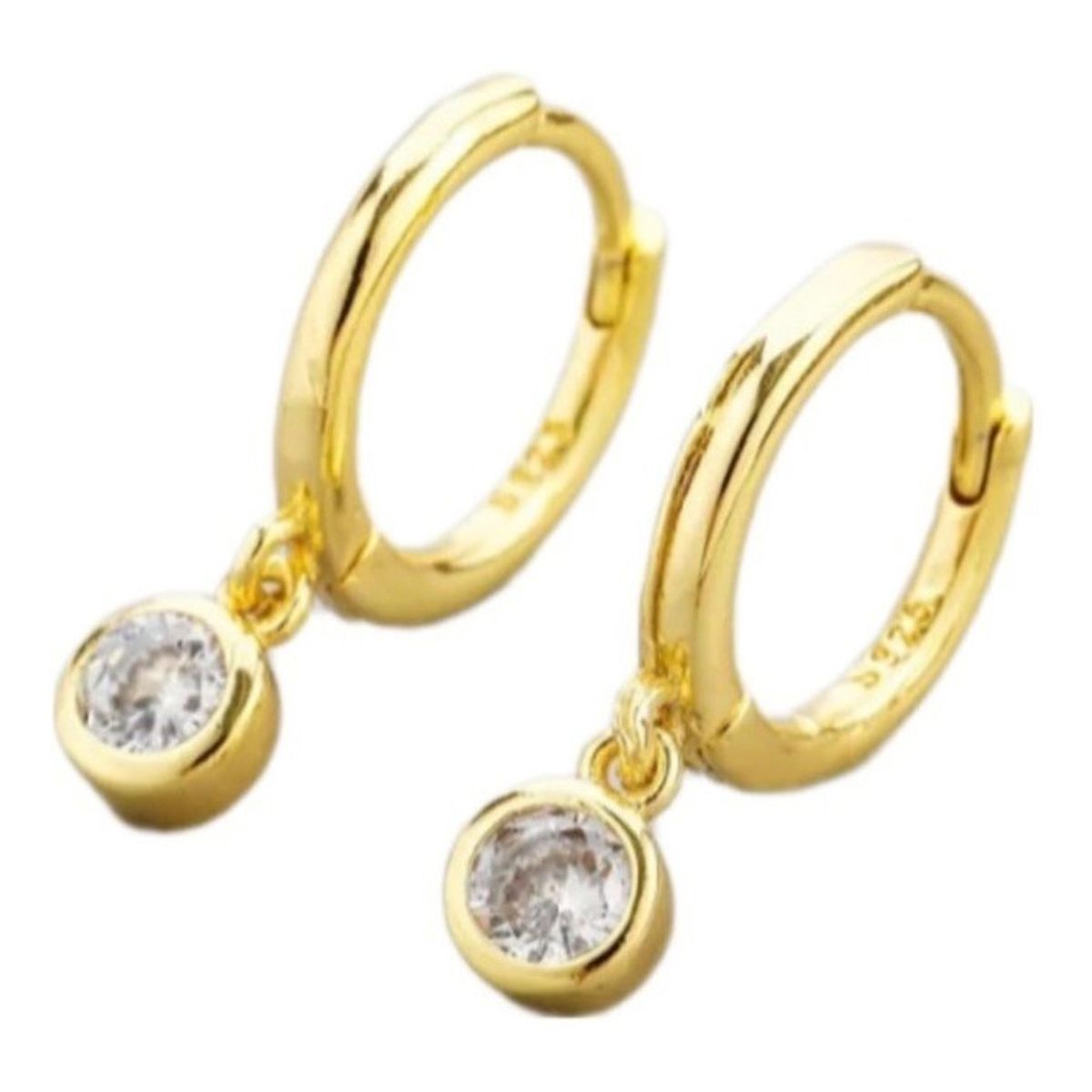 GENERICO - Aros Argolla Dama Circon Colgante Plata S925 Baño Oro + Caja