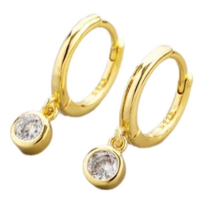GENERICO - Aros Argolla Dama Circon Colgante Plata S925 Baño Oro + Caja