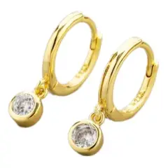 GENERICO - Aros Argolla Dama Circon Colgante Plata S925 Baño Oro + Caja