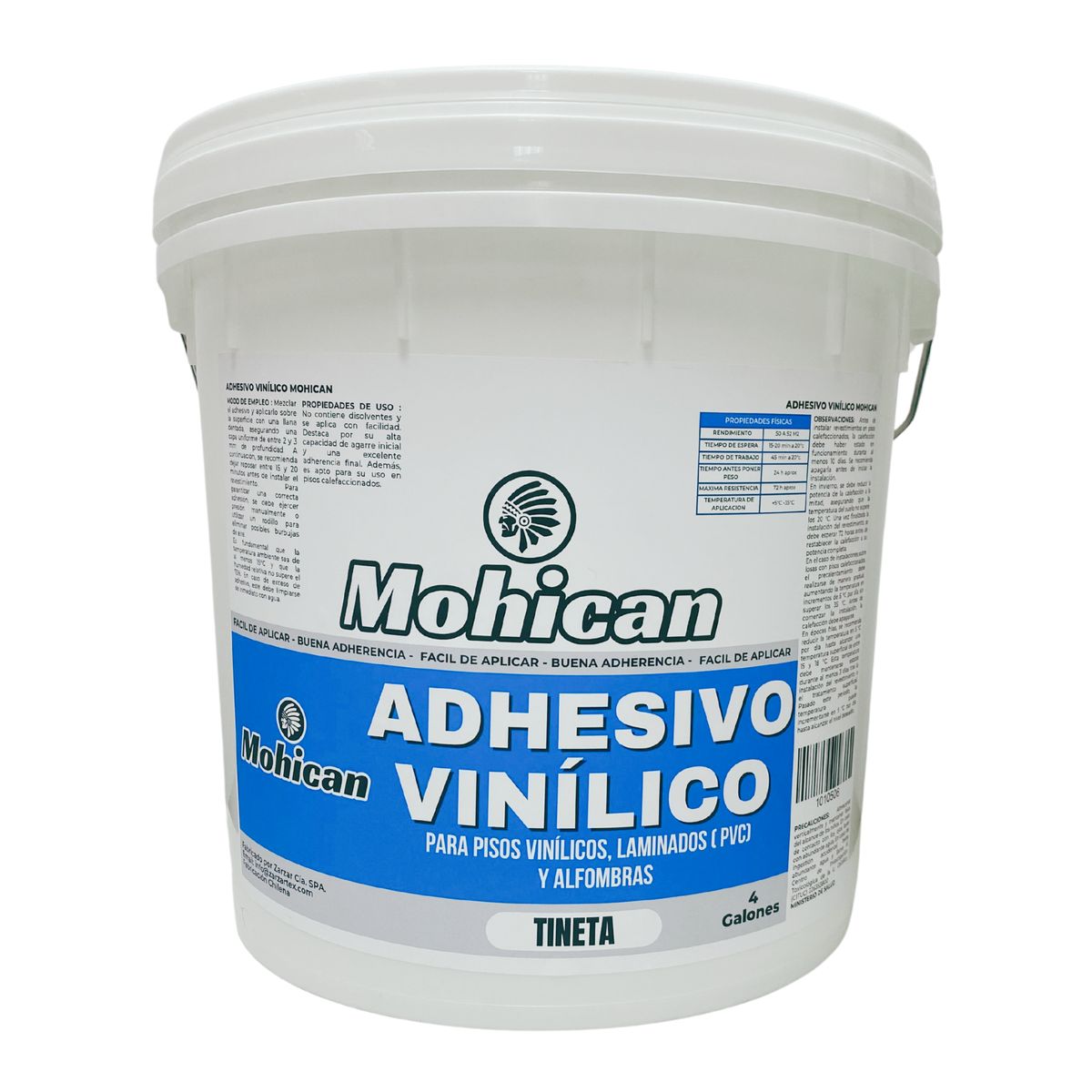 MOHICAN - ADHESIVO PISOS VINÍLICOS, LAMINADOS Y ALFOMBRAS TINETA 4 GAL