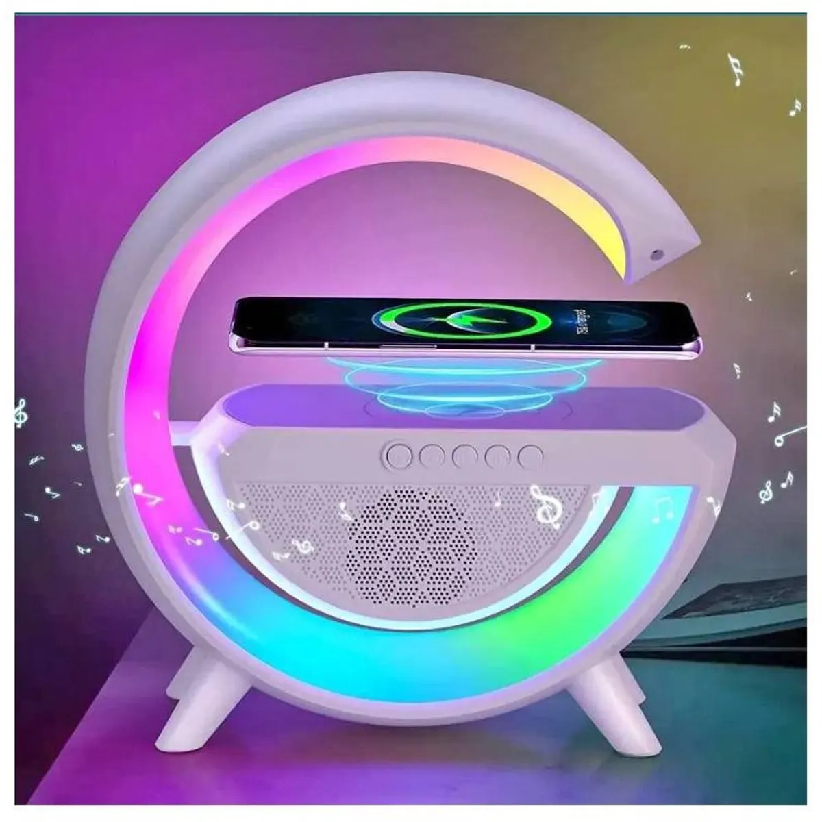 GENERICO - Parlante Cargador Inalámbrico RGB 4 en 1 Rainbow Light