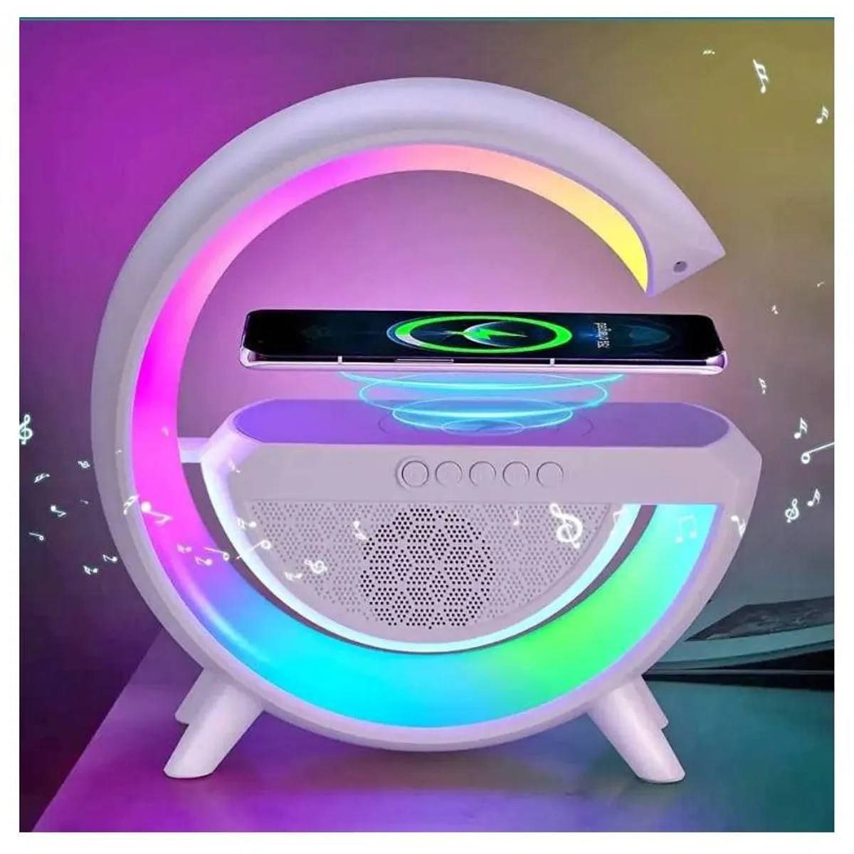 GENERICO - Parlante Cargador Inalámbrico RGB 4 en 1 Rainbow Light