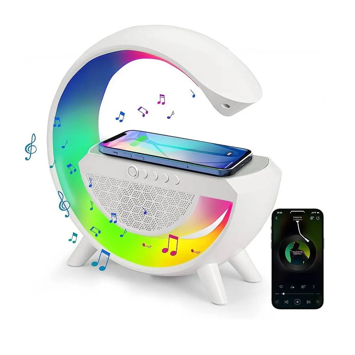 GENERICO - Parlante Cargador Inalámbrico RGB 4 en 1 Rainbow Light