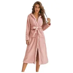 GENERICO - Bata Larga Con Capucha y Orejas Rosa Para Mujer Cálida