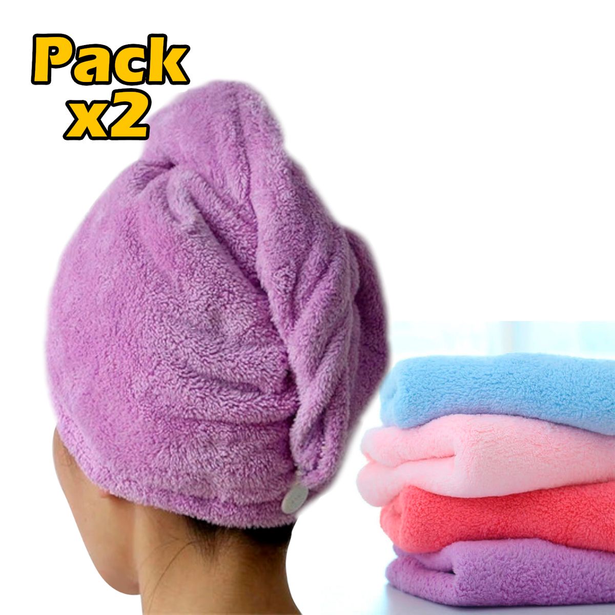 GENERICO - Pack X2 Gorro Toalla Microfibra Ducha Cabello Para Secar Cabello