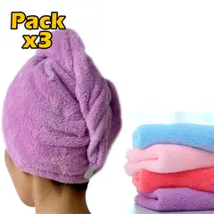 GENERICO - Pack X3 Gorro Toalla Microfibra Ducha Cabello Para Secar Cabello