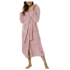GENERICO - Bata Rosa Cálida y Suave Para Mujer Larga Con Capucha
