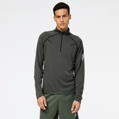 NEW BALANCE - Polerón Running Hombre Quarter Zip Gris Oscuro