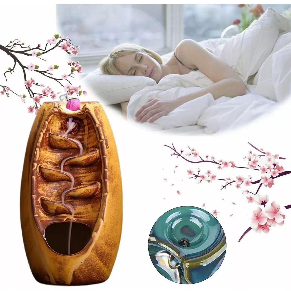 KUANGYE - Quemador De Incienso Con Reflujo De Humo Cascada Cerámico