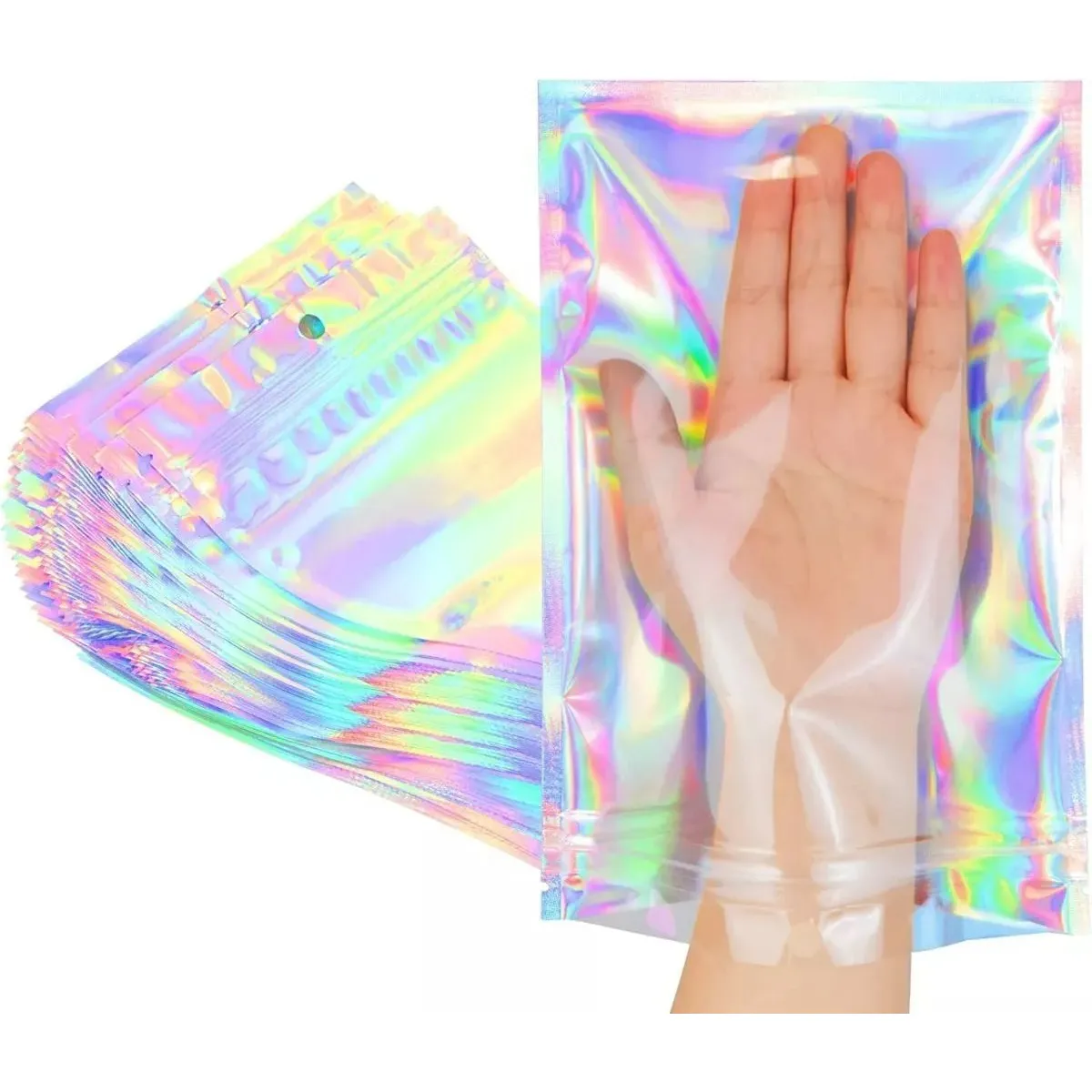 KUANGYE - 100 Bolsas Stand Up Pouch Plata Transparente Cierre 12×20