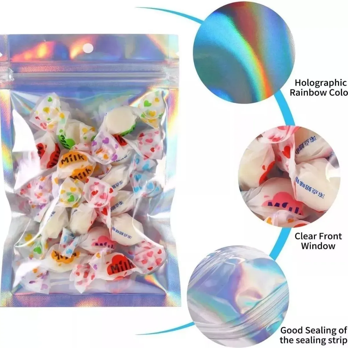 KUANGYE - 100 Bolsas Stand Up Pouch Plata Transparente Cierre 12×20