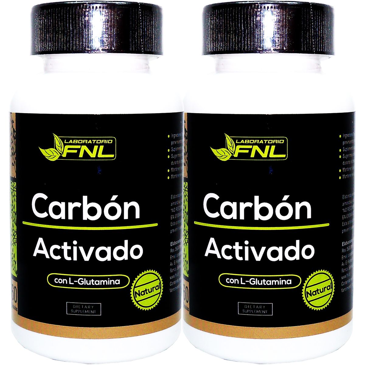 FNL - 2 X Carbon Activado Natural 500mg 120 Caps Desintoxicante.