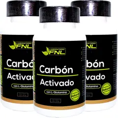 FNL - 3 X Carbon Activado Natural 500mg 180 Caps Desintoxicante.