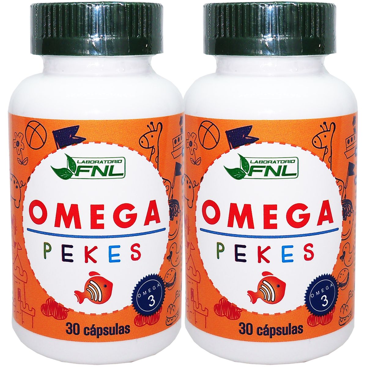 FNL - 2X Omega 3 Pekes Para Niños 60 Caps Blandas Alimento Cerebro.