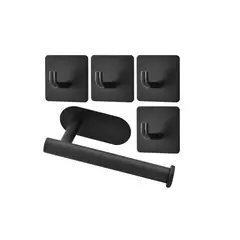 GENERICO - Porta Papel Higienico 304 Inoxidable Negro 4 Gancho De Ropa