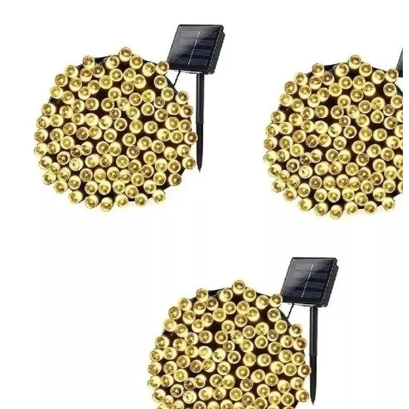 GENERICO - Pack X3 Luces Solares Navidad Guirnalda 10Metros 100 Led Amarilla
