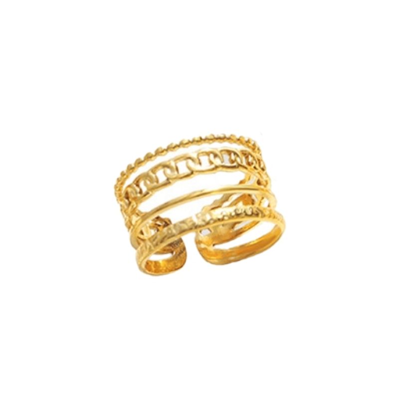 LUX JOYAS - Anillo Baño Oro Amarillo 18k Cadena Argolla Ajustable