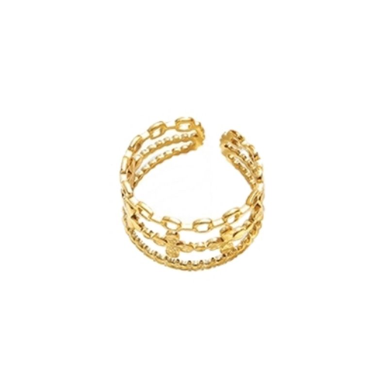 LUX JOYAS - Anillo Baño Oro Amarillo 18k Trébol Cadena Ajustable