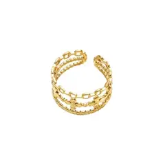 LUX JOYAS - Anillo Baño Oro Amarillo 18k Trébol Cadena Ajustable