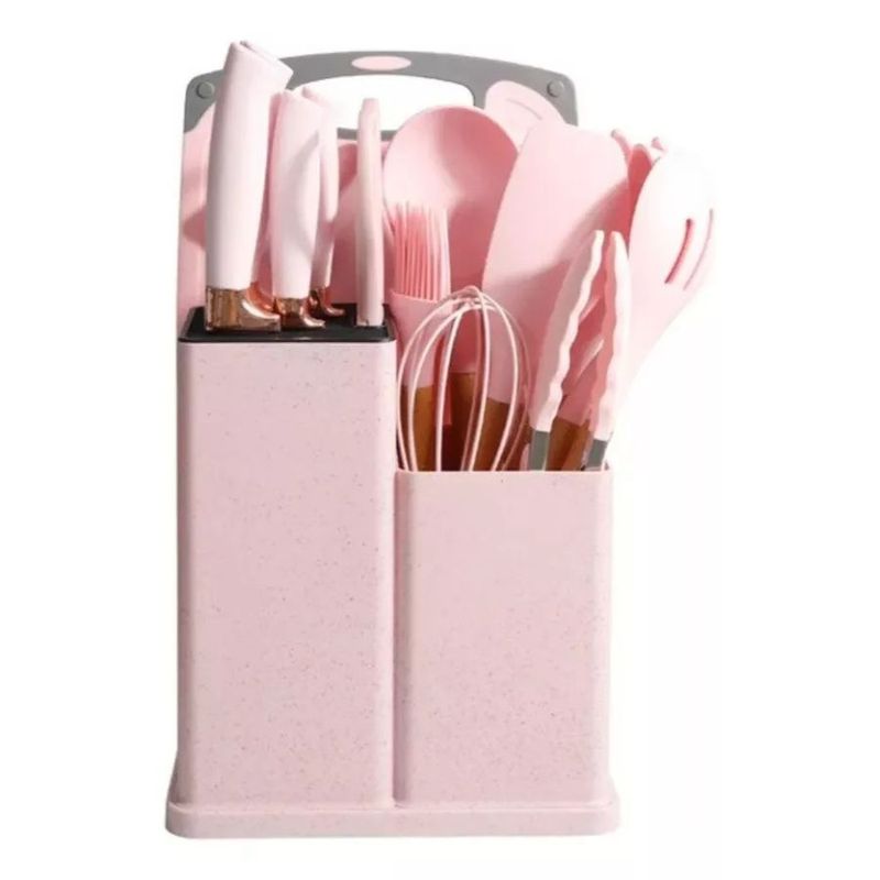 GENERICO - Pack de Utensilios de Cocina de Silicona Rosado