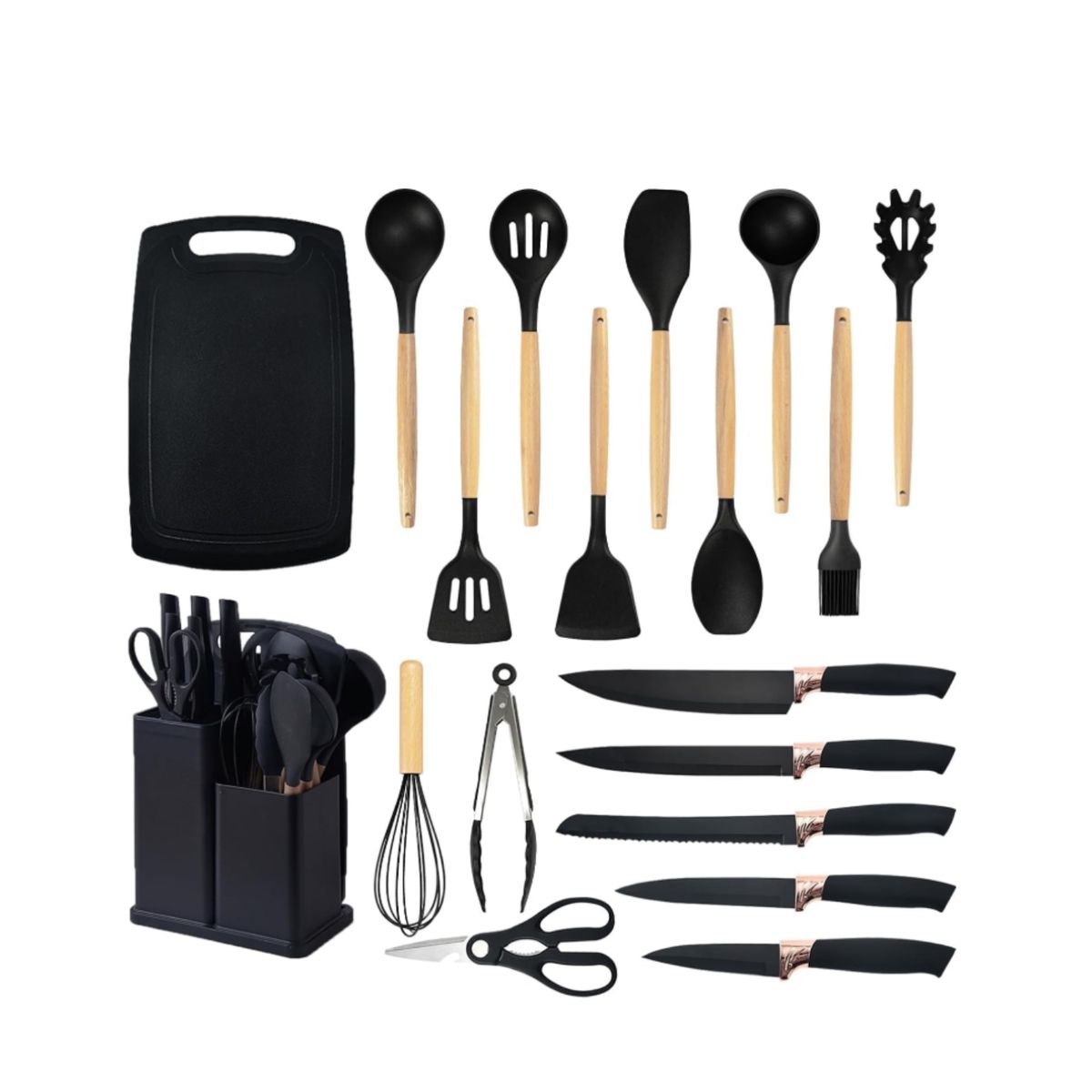GENERICO - Pack de Utensilios de Cocina de Silicona Negro