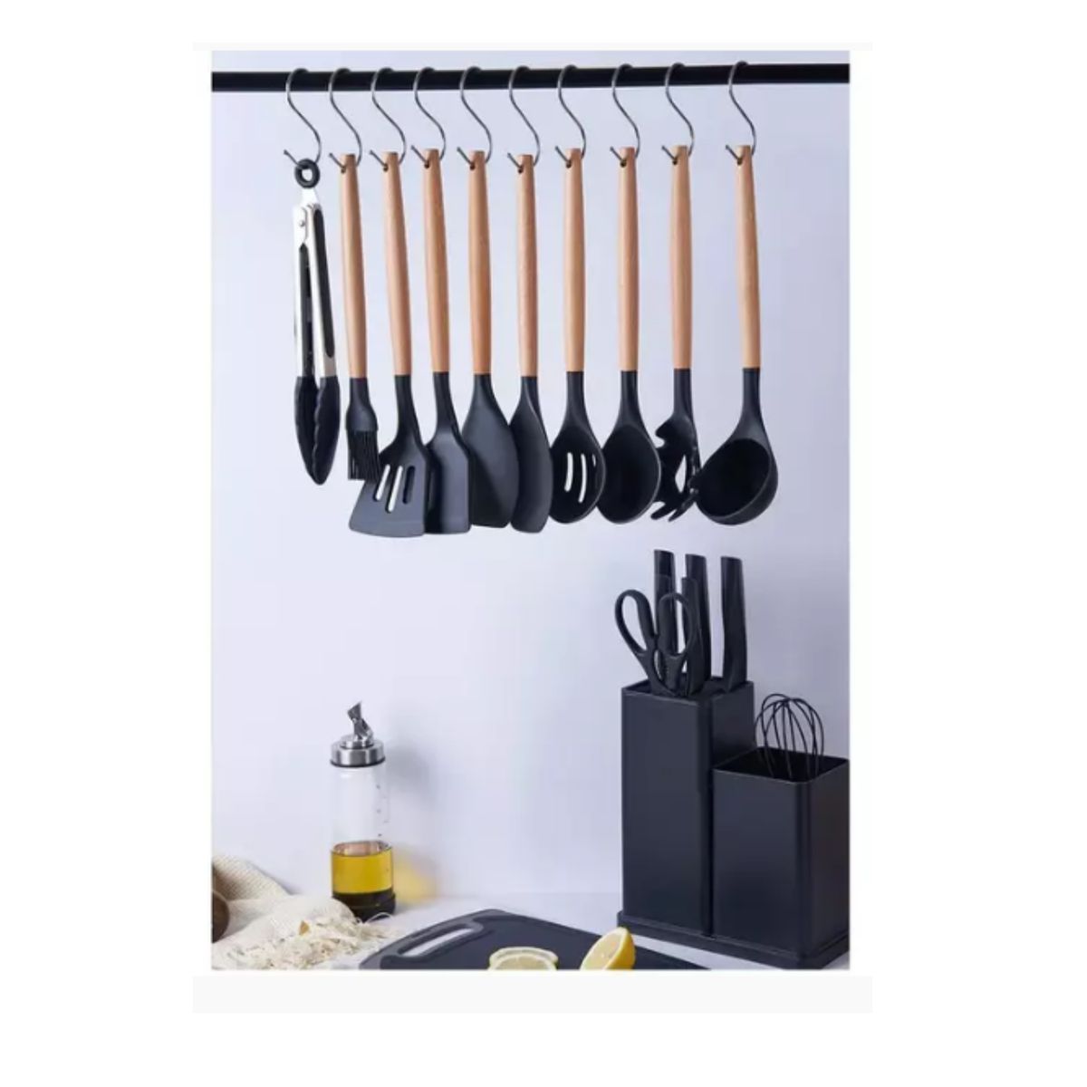 GENERICO - Pack de Utensilios de Cocina de Silicona Negro