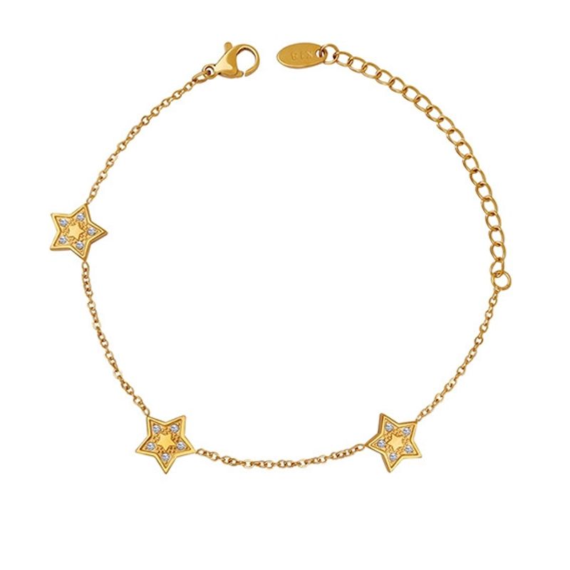 LUX JOYAS - Pulsera Baño Oro Amarillo 18k 3 Estrellas Circones