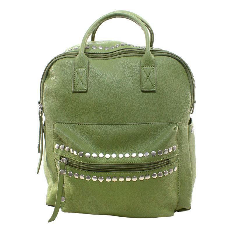 MAILEA - Mochila ecocuero tachas bolsillo para mujer verde