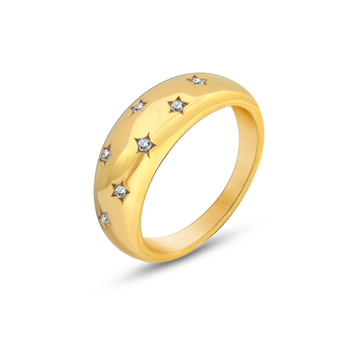 LUX JOYAS - Anillo Baño Oro Amarillo 18k Cintillo Estrellas Circón