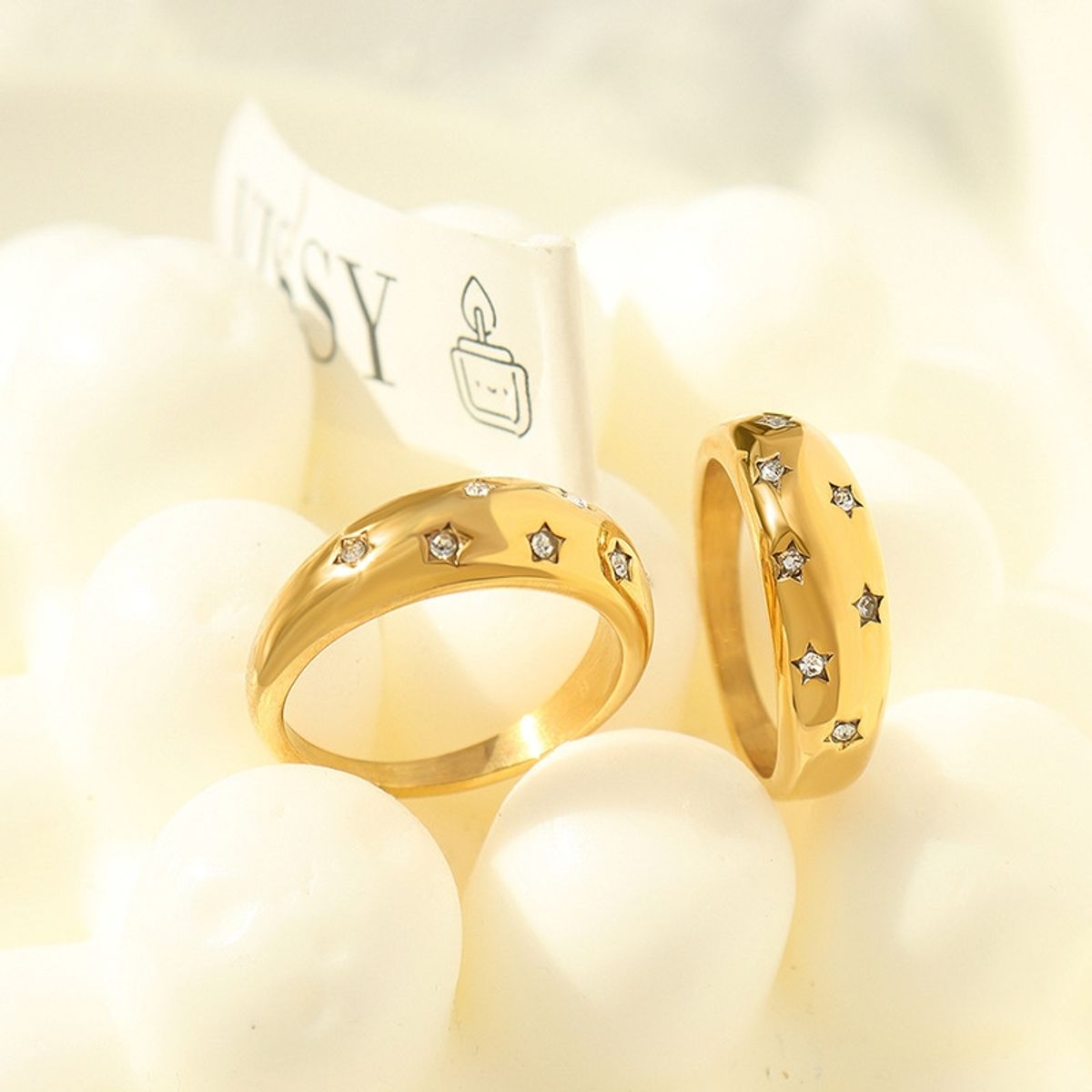 LUX JOYAS - Anillo Baño Oro Amarillo 18k Cintillo Estrellas Circón
